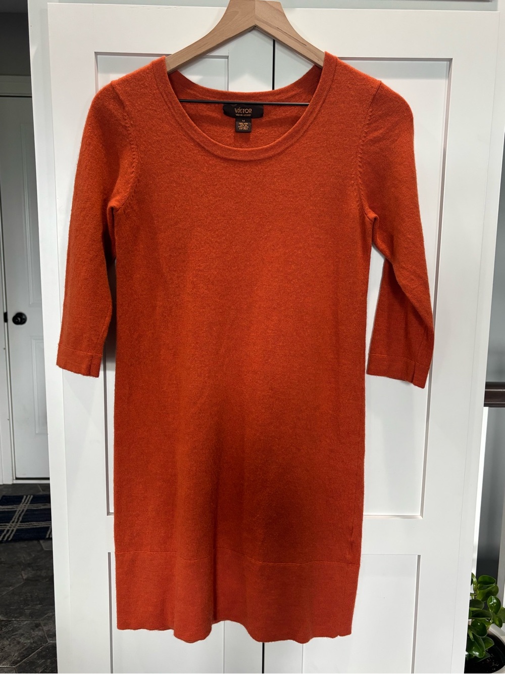 Victor Alfaro Wool Burnt Orange Knit Shift Dress